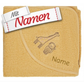 Sterntaler Baby Kapuzenbadetuch mit Namen bestickt Giraffe Kaya und Löwe, Badetuch personalisiert mit niedlicher Applikation für Babys und Kleinkinder, Ocker