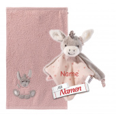 Sterntaler Emmi Girl Esel Baby Geschenkset, mit Namen bestickt, Babygeschenk zur Geburt oder Taufe, Schmusetuch + Kinderhandtuch