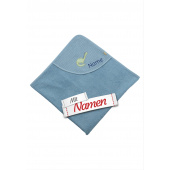 Sterntaler Kapuzenbadetuch mit Namen bestickt, Dino Rexi Badetuch mit Stickerei personalisiert - Babybadetuch mit Kapuze aus Waffelpikee, blau
