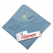 Sterntaler Kapuzenbadetuch mit Namen bestickt, Dino Rexi Badetuch mit Stickerei personalisiert - Babybadetuch mit Kapuze aus Waffelpikee, blau