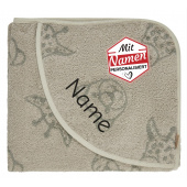 Sterntaler Kapuzenhandtuch mit Namen bestickt – Löwe Leo – 100x100 cm, Baby & Kinder Badetuch personalisiert, Steingrau