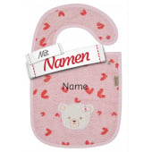 Sterntaler Lätzchen Bär Betty mit Namen bestickt, Druckknopf, 38 x 26 cm Rosa