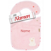 Sterntaler Lätzchen Bär Betty mit Namen bestickt, wasserdicht, 38 x 26 cm Rosa