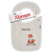 Sterntaler Lätzchen Fuchs Filou mit Namen bestickt, wasserdicht, 38 x 26 cm Lichtgrau