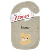 Sterntaler Lätzchen Löwe Leo mit Namen bestickt, Druckknopf, 38 x 26 cm Steingrau