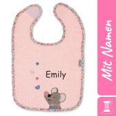 Personalisiertes Mädchen Lätzchen Sterntaler Maus Mabel - Geschenk zur Geburt, Rosa, bestickt