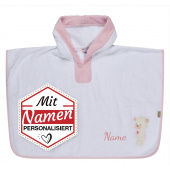 Sterntaler Poncho personalisiert mit Namen – Bär Betty in Rosa Weiß, bestickt für Mädchen