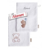 Sterntaler Waschlappen 2er Set Bär Bo weiß mit Namen bestickt, Babygeschenk