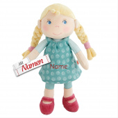 Stoffpuppe Linnéa mit Namen bestickt, Puppe gepunktet, 25 cm