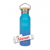 Trinkflasche Kinder mit Namen graviert, Lässig Unique Farbverlauf Blau, Edelstahl 460 ml