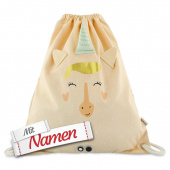 Trixie Einhorn Turnbeutel mit Namen bestickt – Mrs. Unicorn Gymtasche für Schule, Sport und Kindergarten