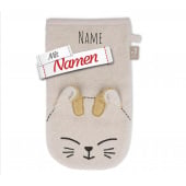Waschlappen Baby personalisiert mit Namen, Waschhandschuh Katze Charlie aus Frottee