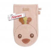 Waschlappen Baby personalisiert mit Namen, Waschhandschuh Pfau Pavie aus Frottee