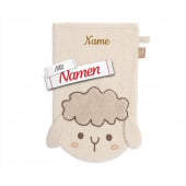 Waschlappen Baby personalisiert mit Namen, Waschhandschuh Schaf Sonny aus Frottee