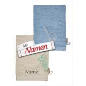 Waschlappen mit Namen bestickt Dino Rexi Dinosaurier – Sterntaler Doppelpack Waschhandschuhe mit Dino-Stickmotiv, Namensstick nur auf grauem Waschlappen