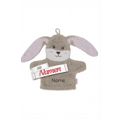 Waschlappen mit Namen Hanni Hase von Sterntaler bestickt &ndash; pers&ouml;nlicher Waschhandschuh aus Baumwolle