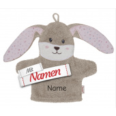Waschlappen mit Namen Hanni Hase von Sterntaler bestickt – persönlicher Waschhandschuh aus Baumwolle