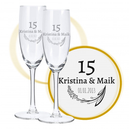LALALO Sektgläser Mit Gravur Zum 40. Hochzeitstag – 2 Stück, Personalisiert, 180 Ml, Spülmaschinenfest (Rubin-/Smaragdhochzeit)