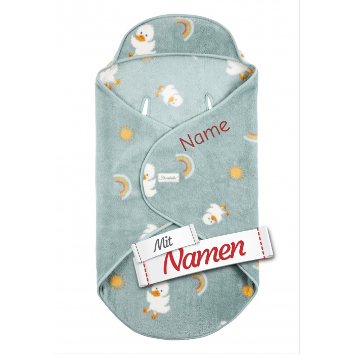 Einschlagdecke personalisiert Ente Edda Lou Ente in Steingrün mit Namen bestickt