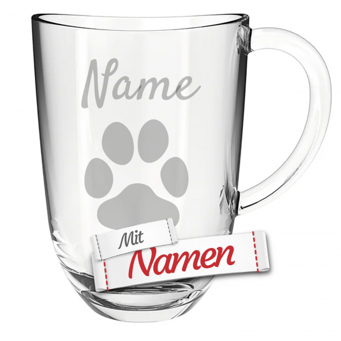LEONARDO Geschenk für Hundebesitzer, Hundepfote Glas-Tasse mit Gravur für Herrchen und Frauchen