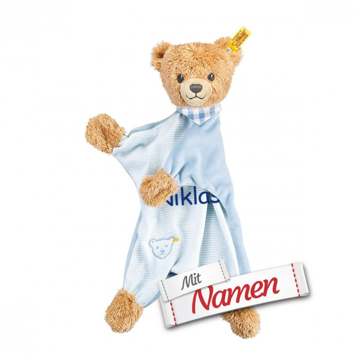 Steiff Bär Schmusetuch mit Namen personalisiert bestickt, Geschenk Junge Geburt