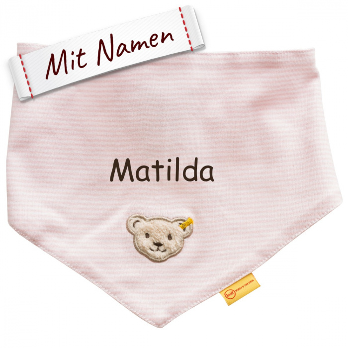 Steiff Bär Jersey Halstuch, Rosa, bestickt
