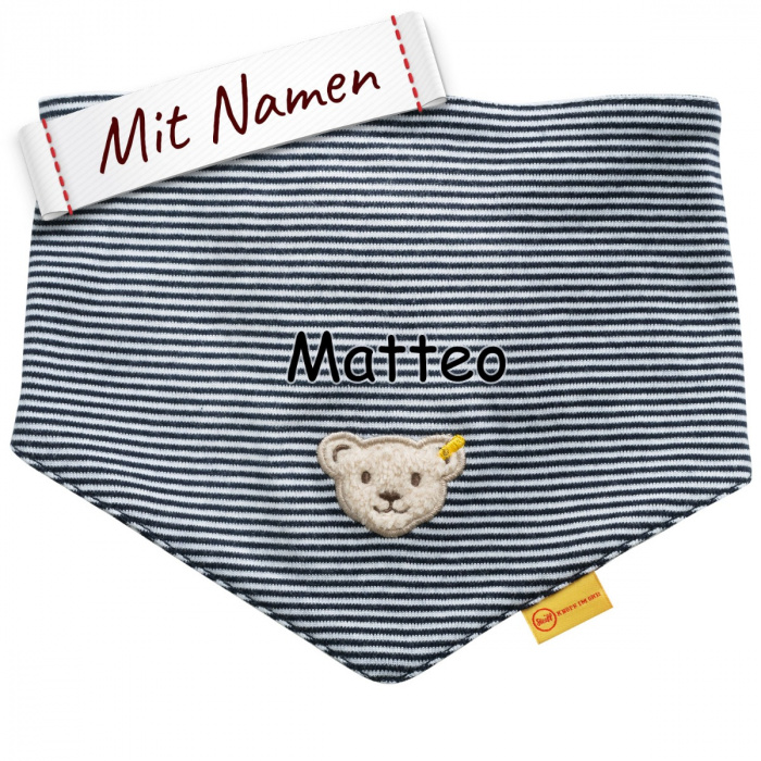 Steiff Bär Jersey Halstuch, Navy/Dunkel Blau, bestickt