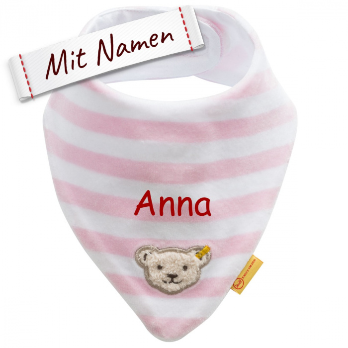 Steiff Bär Dreieckstuch Streifen Rosa, bestickt