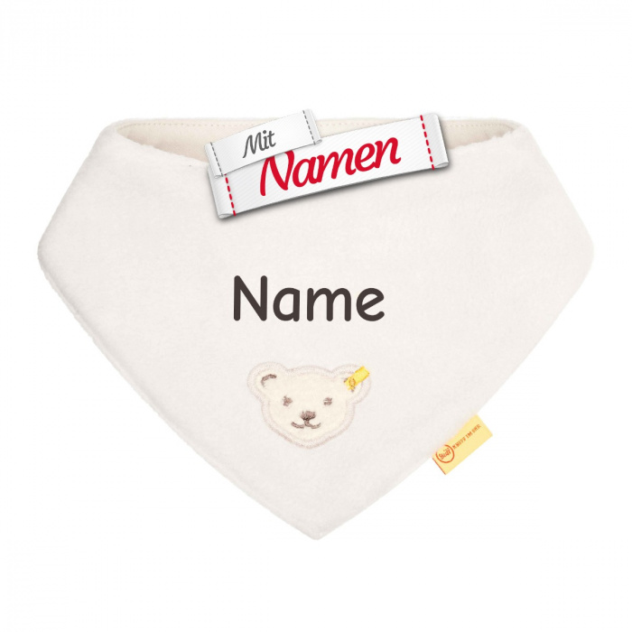 Steiff Bär Dreieckstuch Teddy mit Namen bestiickt, Baby Geschenk zur Taufe und Geburt, bestickt