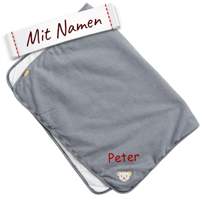 Steiff Bär Babydecke, Blau Navy, bestickt