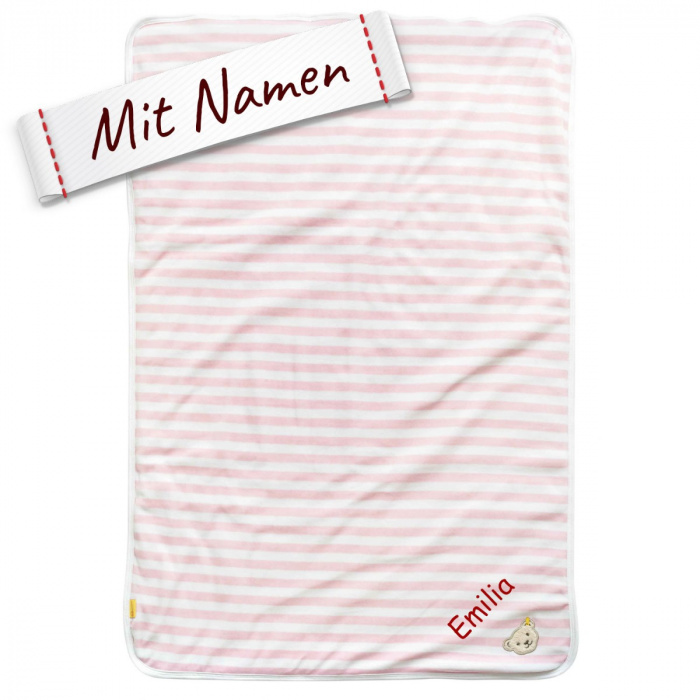 Steiff Bär Babydecke Gestreift, Rosa, bestickt