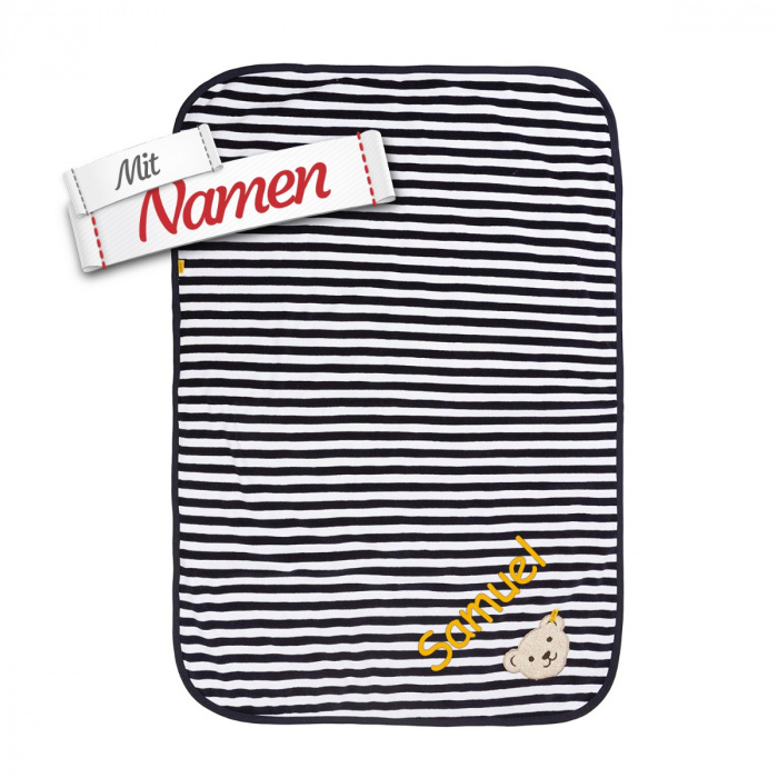 Steiff Bär Babydecke Gestreift, Navy Blau, bestickt