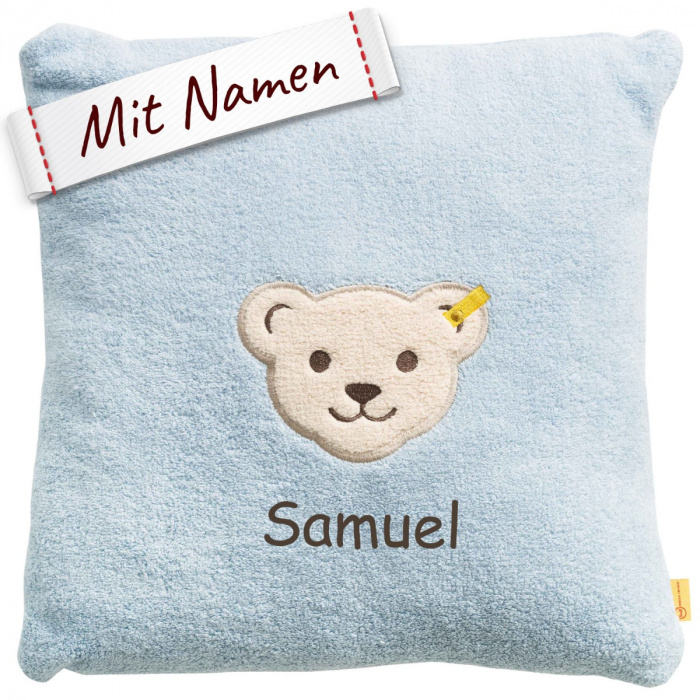 Steiff Bär Kuschel-Kissen & Babykissen, Blau, bestickt