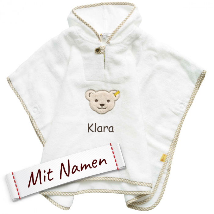 Steiff Badetuch Poncho, Weiß, bestickt