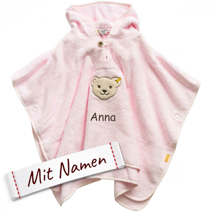 Steiff Badetuch Poncho, Rosa, bestickt