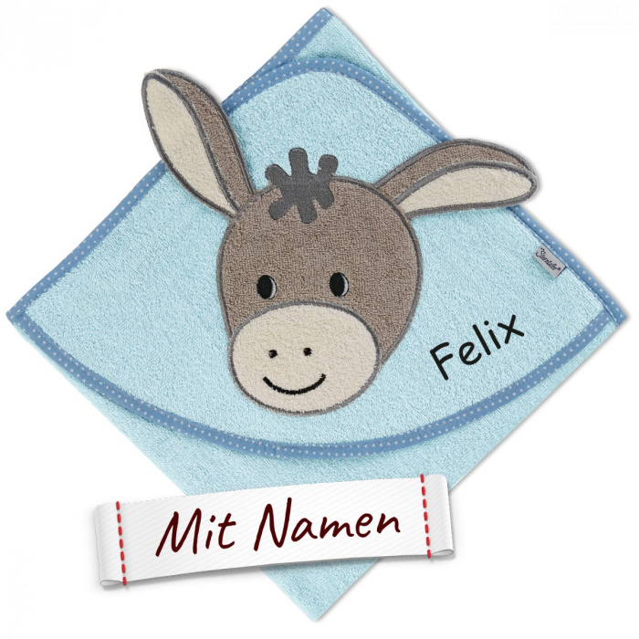 Personalisiertes Sterntaler Kapuzenhandtuch Esel Emmi, Geschenk für Kleinkinder, bestickt