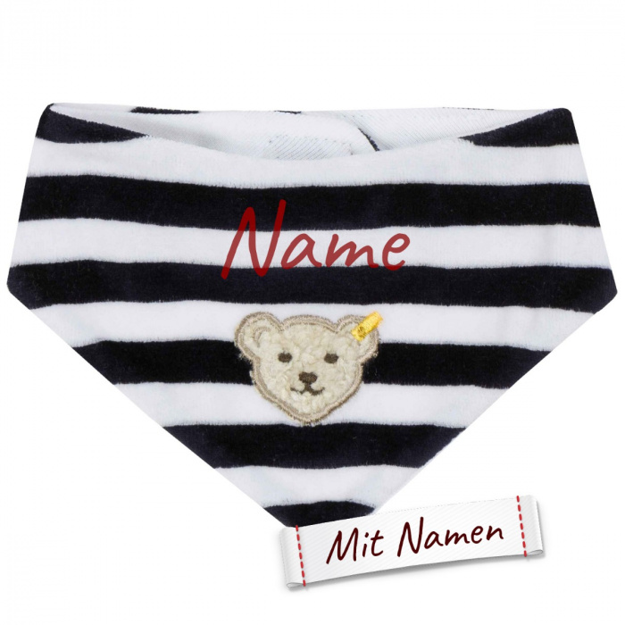 Steiff Halstuch Dunkelblau/Schwarz mit Wunschname - Personalisiertes Geschenk, bestickt