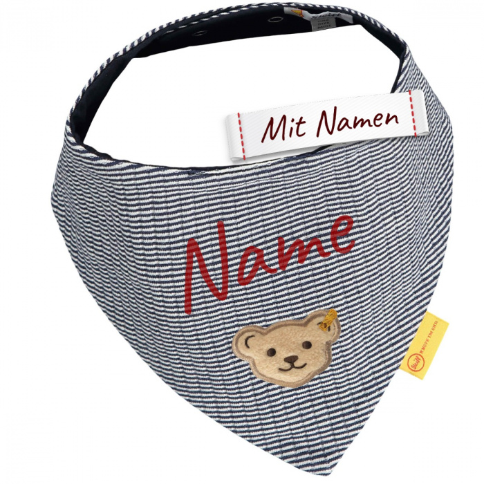 Steiff Halstuch mit Namen bestickt, Dark Blue - Junge Babygeschenk, Accessoire