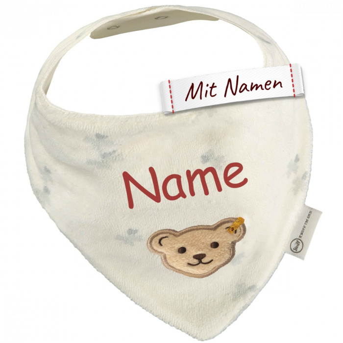Steiff Dreieckstuch mit Namen bestickt, GOTS Weiß, Baby Geschenk zur Geburt