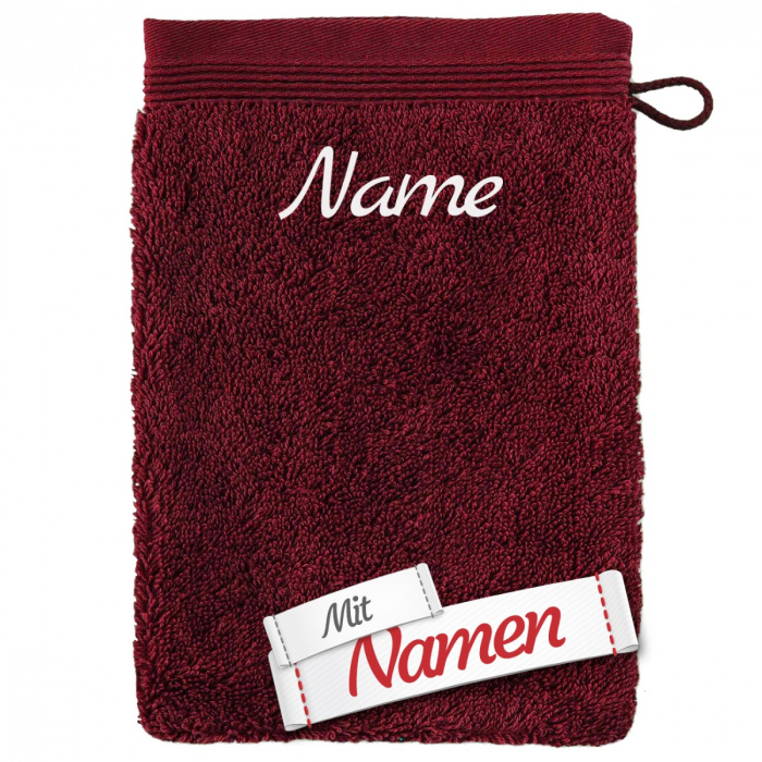 MÖVE Waschhandschuh 20x15 cm Burgundy Dunkelrot (761), bestickt