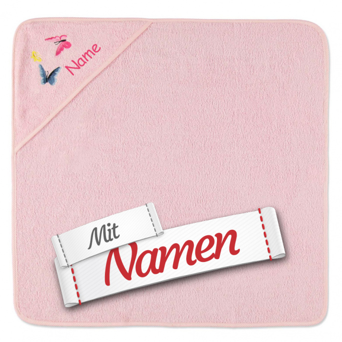 Schmetterling Kapuzenhandtuch personalisiert, Geschenk für Mädchen zum Geburtstag oder Taufe, bestickt