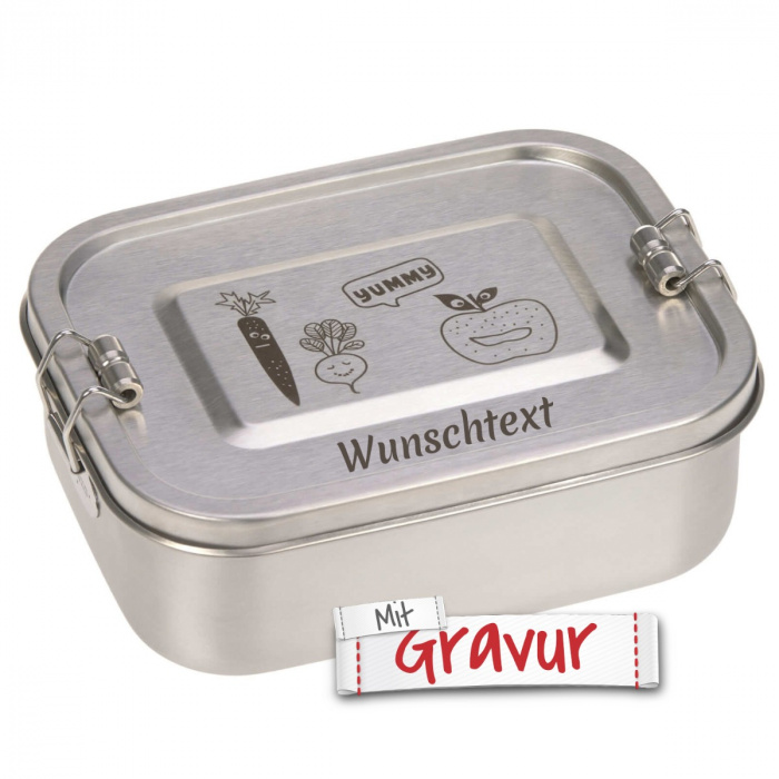 Lässig Kinder Brotdose Edelstahl Lunchbox, Yummy mit Gravur