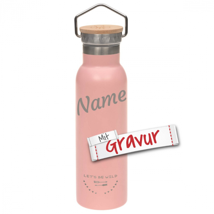 Lässig Kinder Trinkflasche Edelstahl (460 ml - isoliert), Adventure Rose mit Gravur