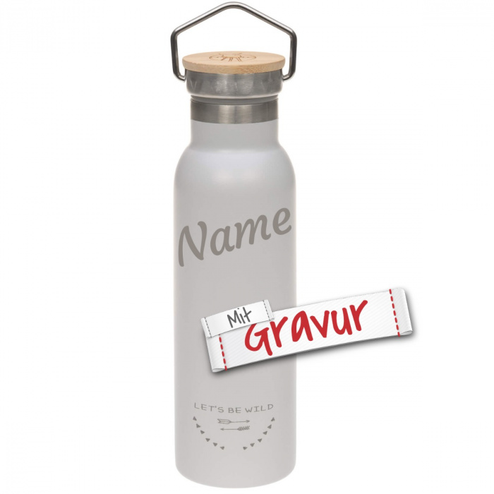 Lässig Kinder Trinkflasche Edelstahl (460 ml - isoliert), Adventure Grey mit Gravur