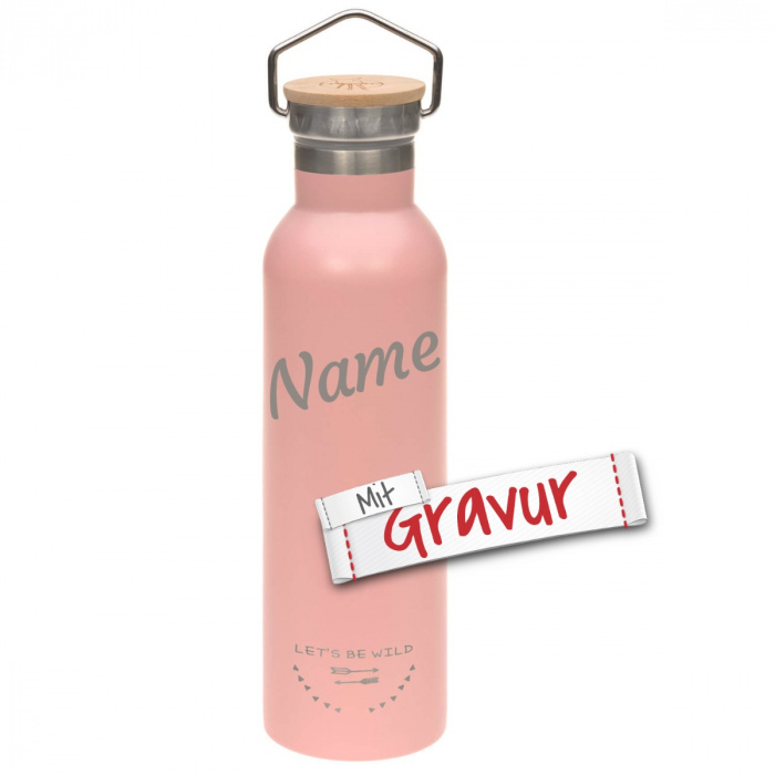 Lässig Kinder Trinkflasche Edelstahl (700 ml - Isoliert), Adventure Rose mit Gravur