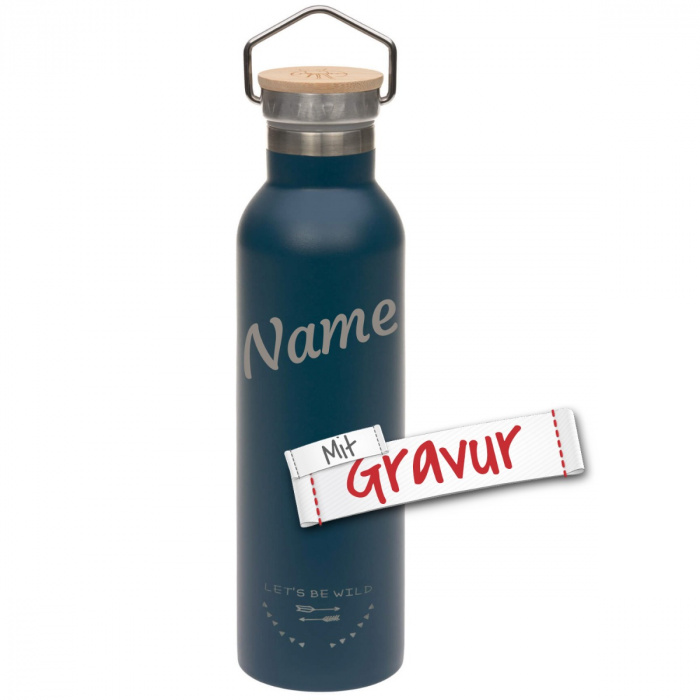 Lässig Kinder Trinkflasche Edelstahl (700 ml - Isoliert), Adventure Blue mit Gravur