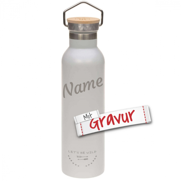 Lässig Kinder Trinkflasche Edelstahl (700 ml - Isoliert), Adventure Grey mit Gravur