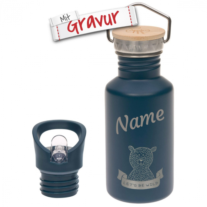 Lässig Adventure Blue Edelstahl-Trinkflasche - Geschenk zur Einschulung mit Gravur