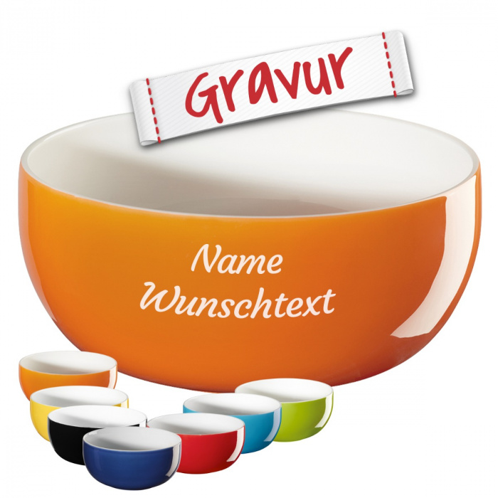 Müslischale, orange mit Gravur