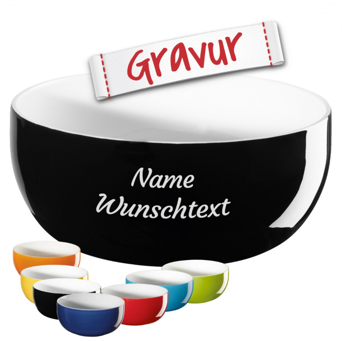 Schwarze Müslischüssel mit Namensgravur - Besonderes Geschenk zur Hochzeit